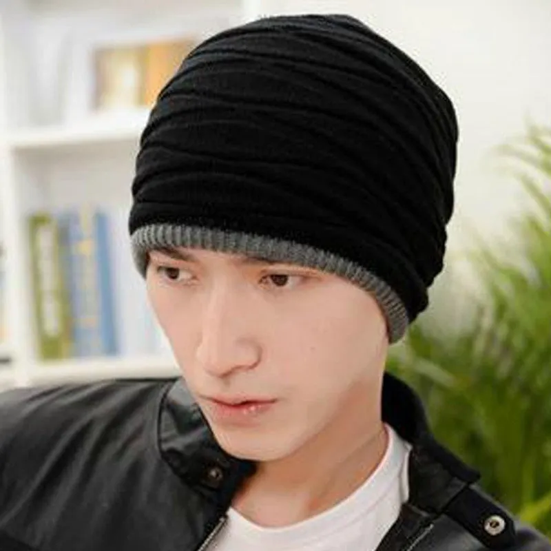 Beanies Knitted Men's Ladies Winter Men Caps Warm Fur Winter Beanie Fleece Knit Bonnet  Hat