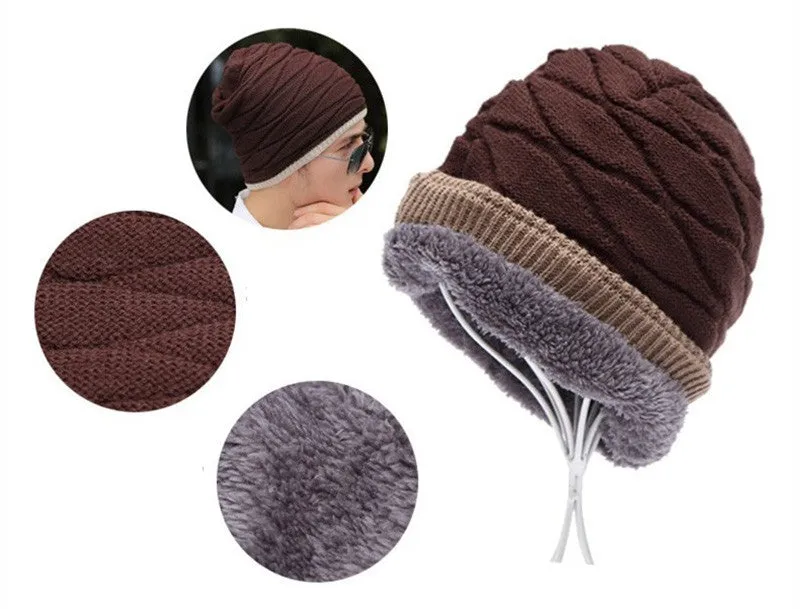 Beanies Knitted Men's Ladies Winter Men Caps Warm Fur Winter Beanie Fleece Knit Bonnet  Hat