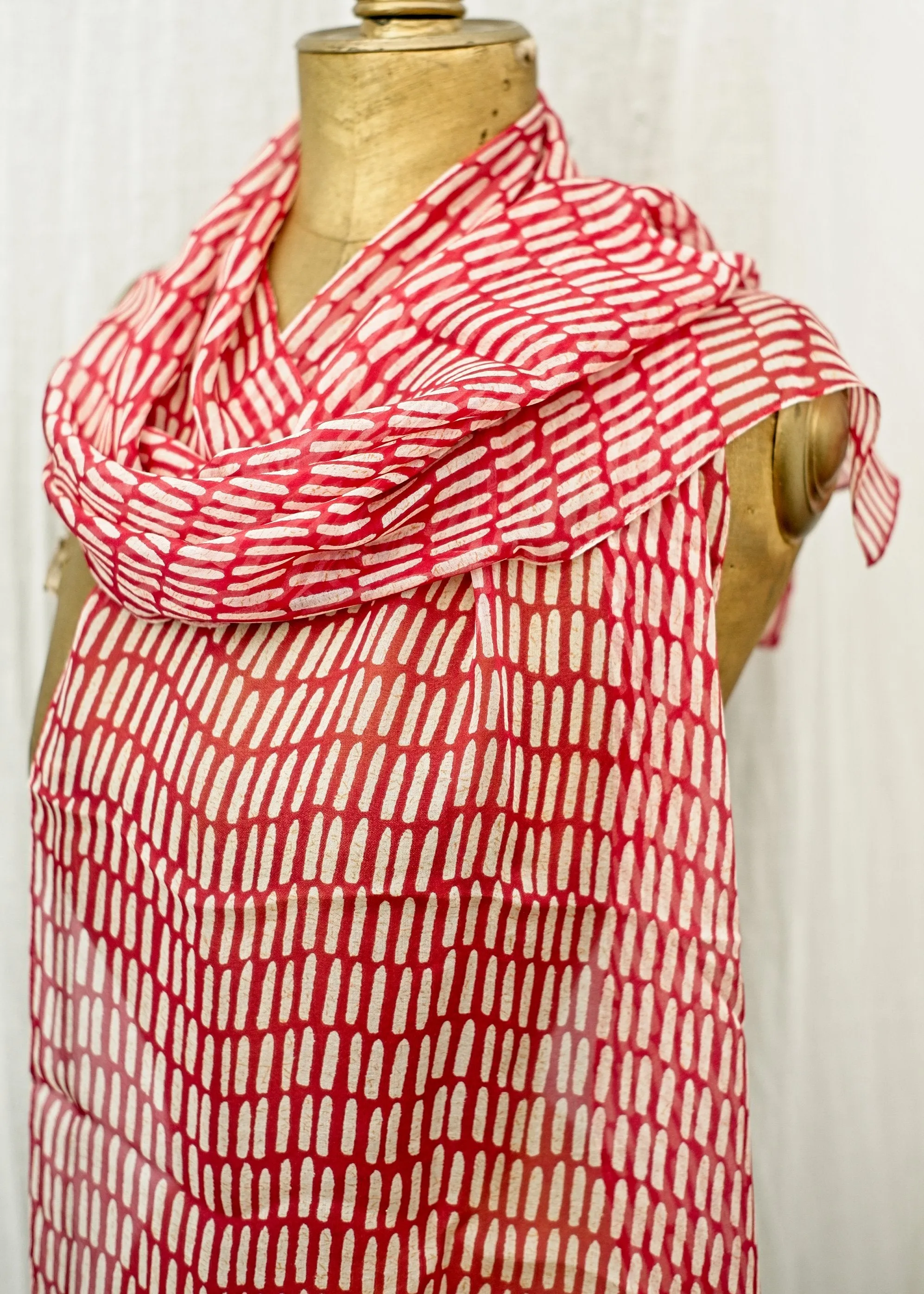 Beautiful Red and White Long Silk Chiffon Scarf