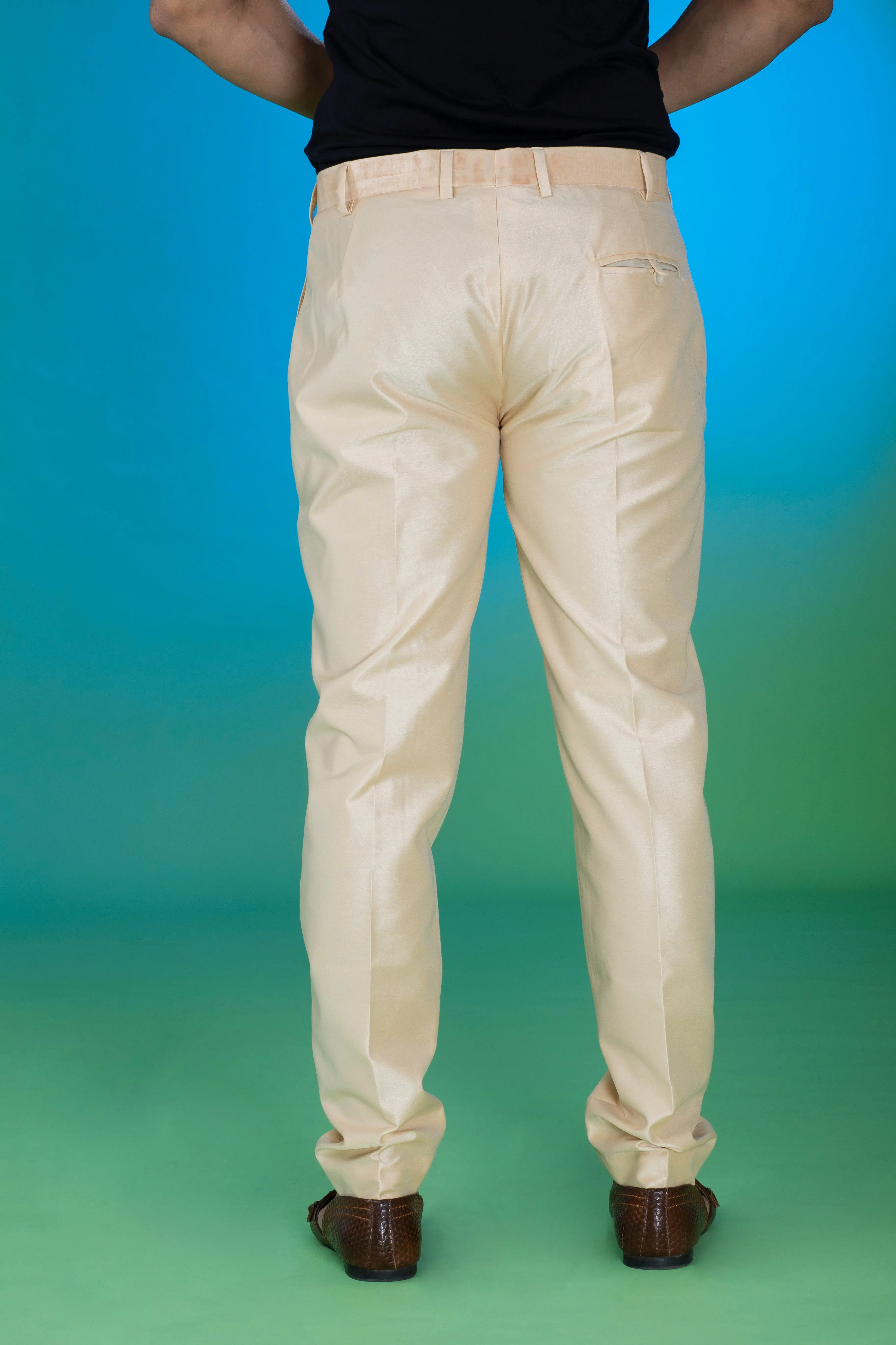 Beige Cotton Silk Pants