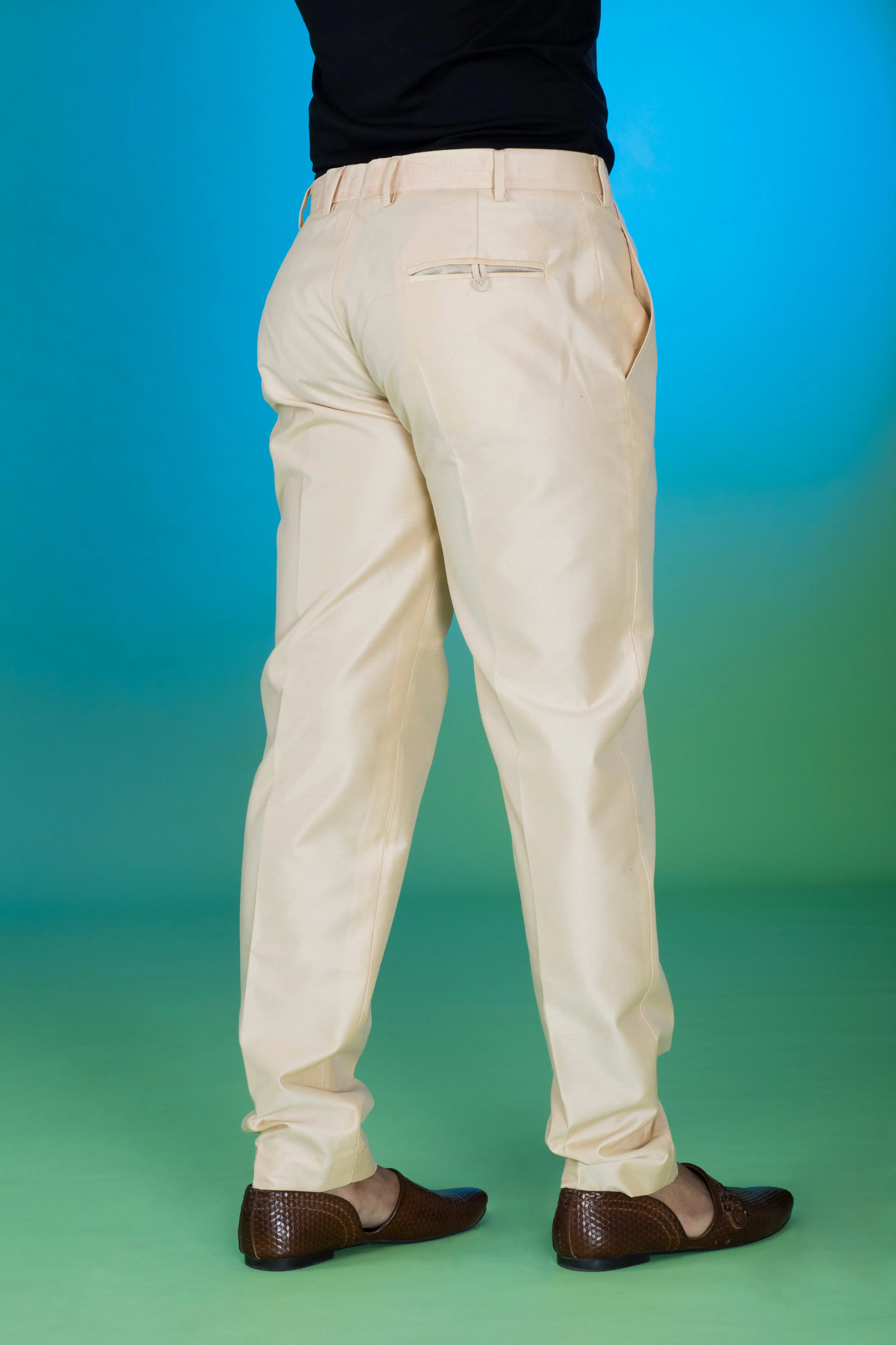 Beige Cotton Silk Pants