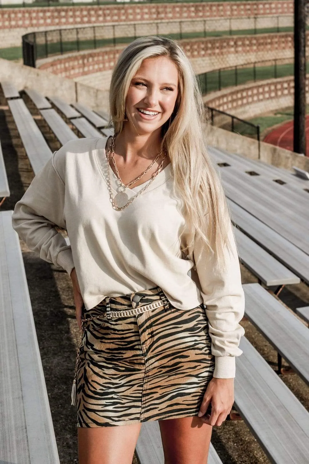 Beige V Neck Crop Sweater