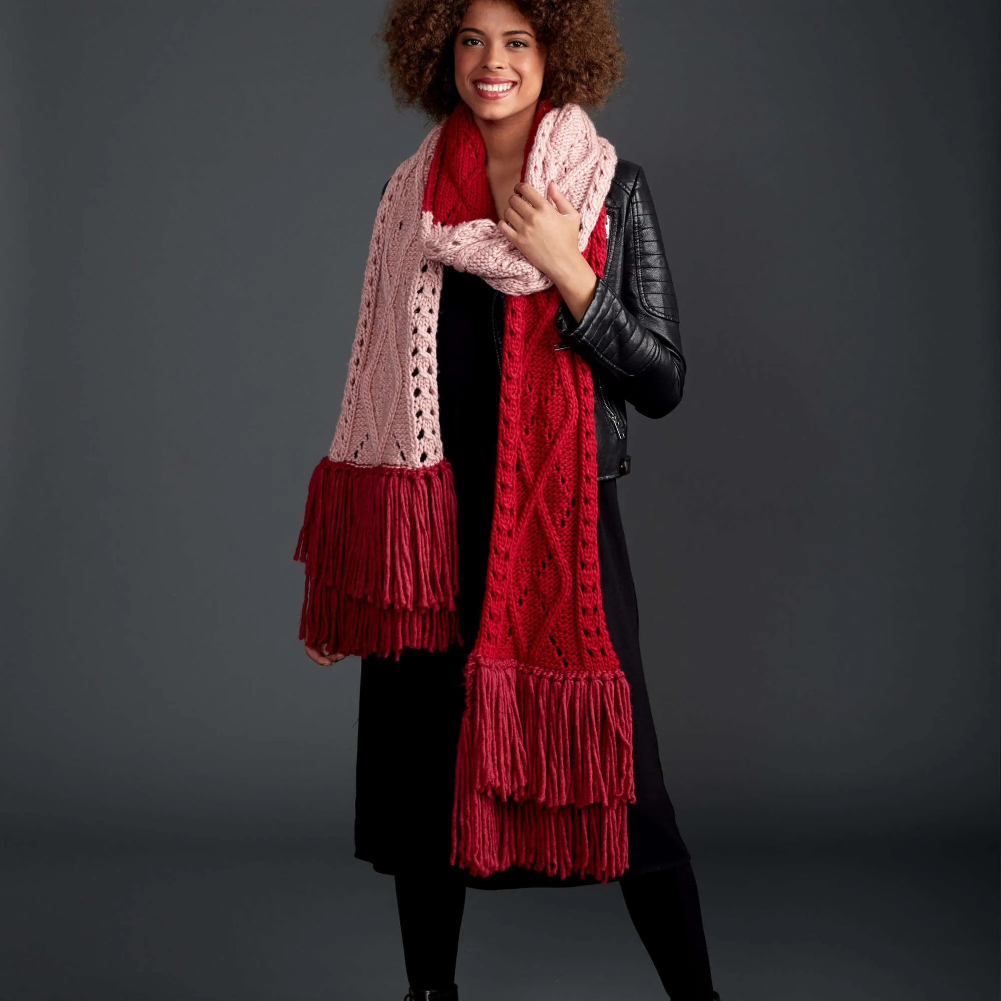 Bernat Argyle Cable Lace Knit Super Scarf