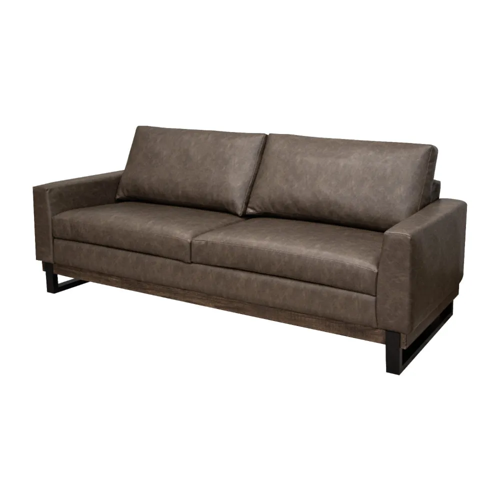 Berry Sofa, Chocolate Brown Faux Leather, Foam, Solid Pine Wood, 89 Inch By Casagear Home