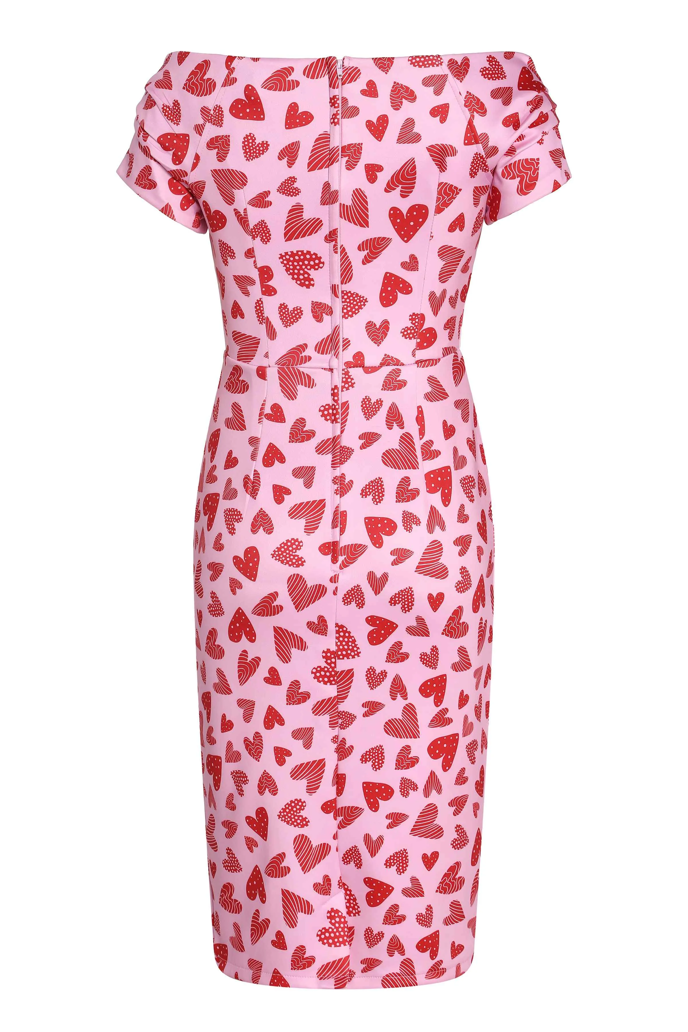 Beryl Pink Heart Off Shoulder Pencil Dress