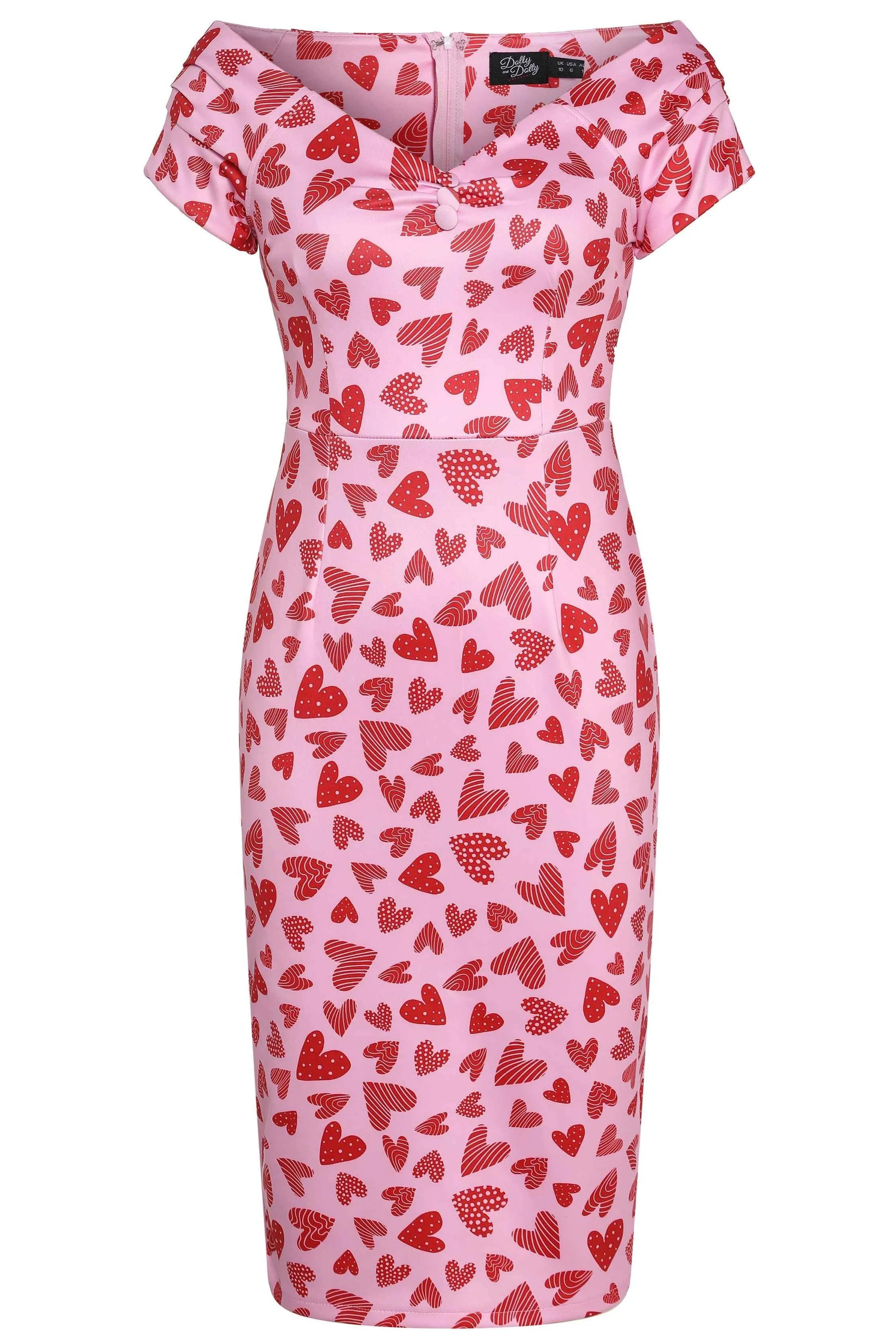 Beryl Pink Heart Off Shoulder Pencil Dress