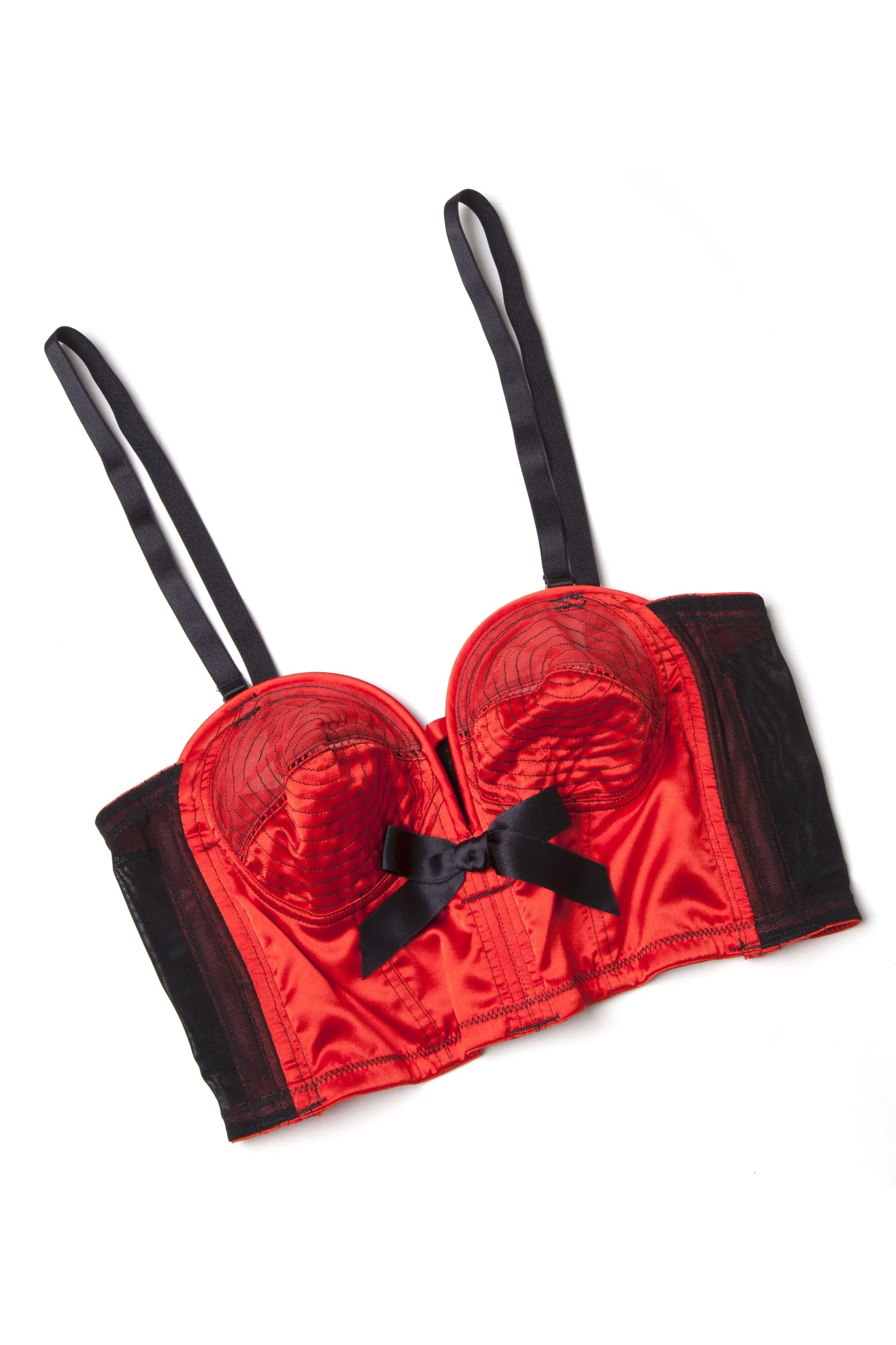 Bettie Page Longline Red/Black Overwire Bra A - DD/E