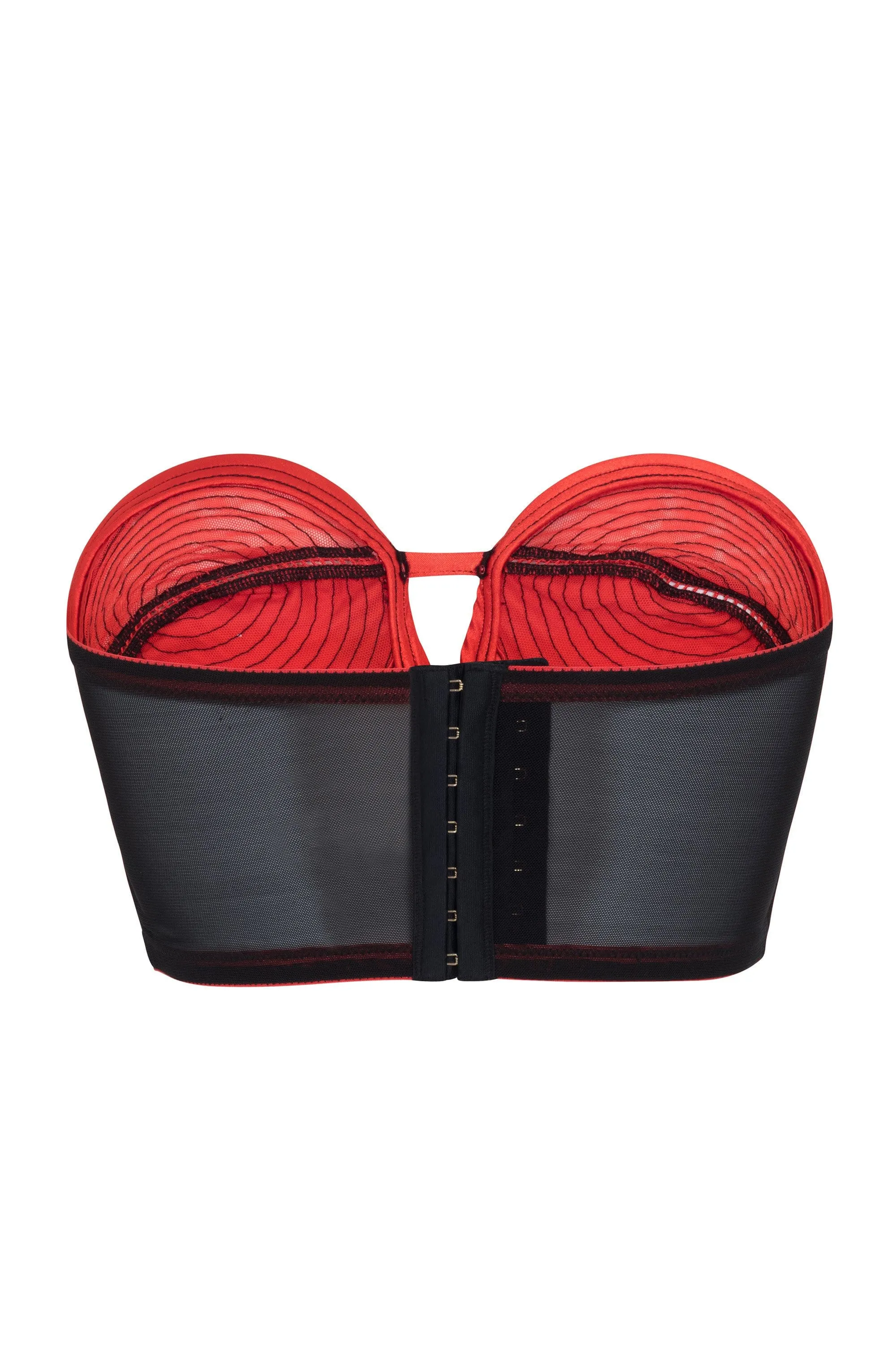 Bettie Page Longline Red/Black Overwire Bra A - DD/E