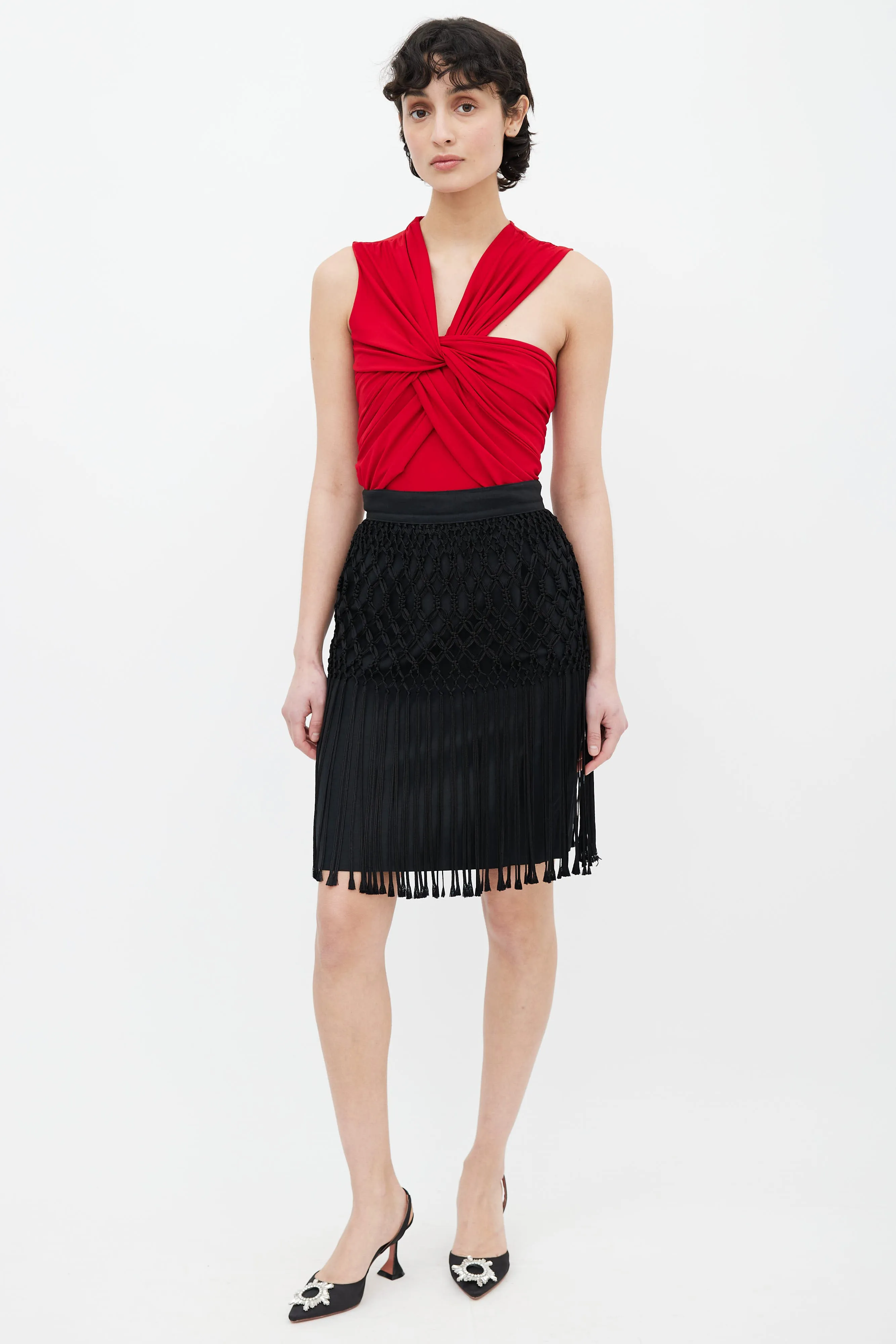 Black Macrame Tassel Pencil Skirt