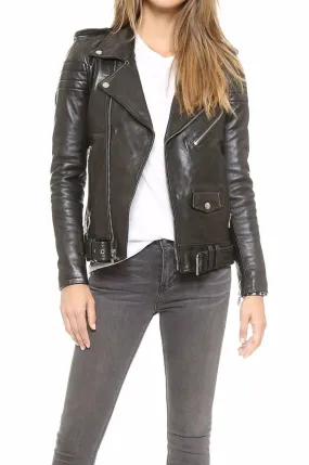 Black Women's Slim Fit Biker Style Real Leather Jacket High Quality