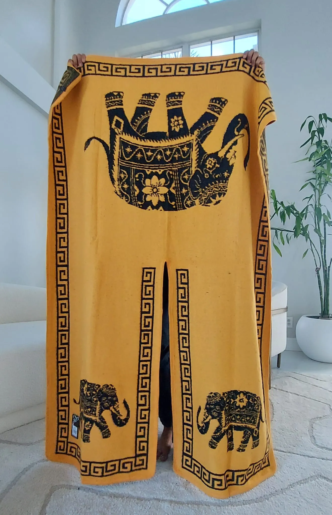 Blanket Shawl/ Poncho Reversible Two Tone Throw- Elephant Print