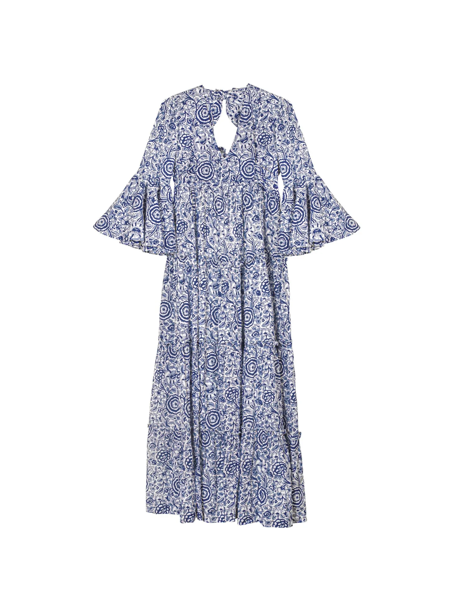 Block Printed Girl's Dress - Blue Floral