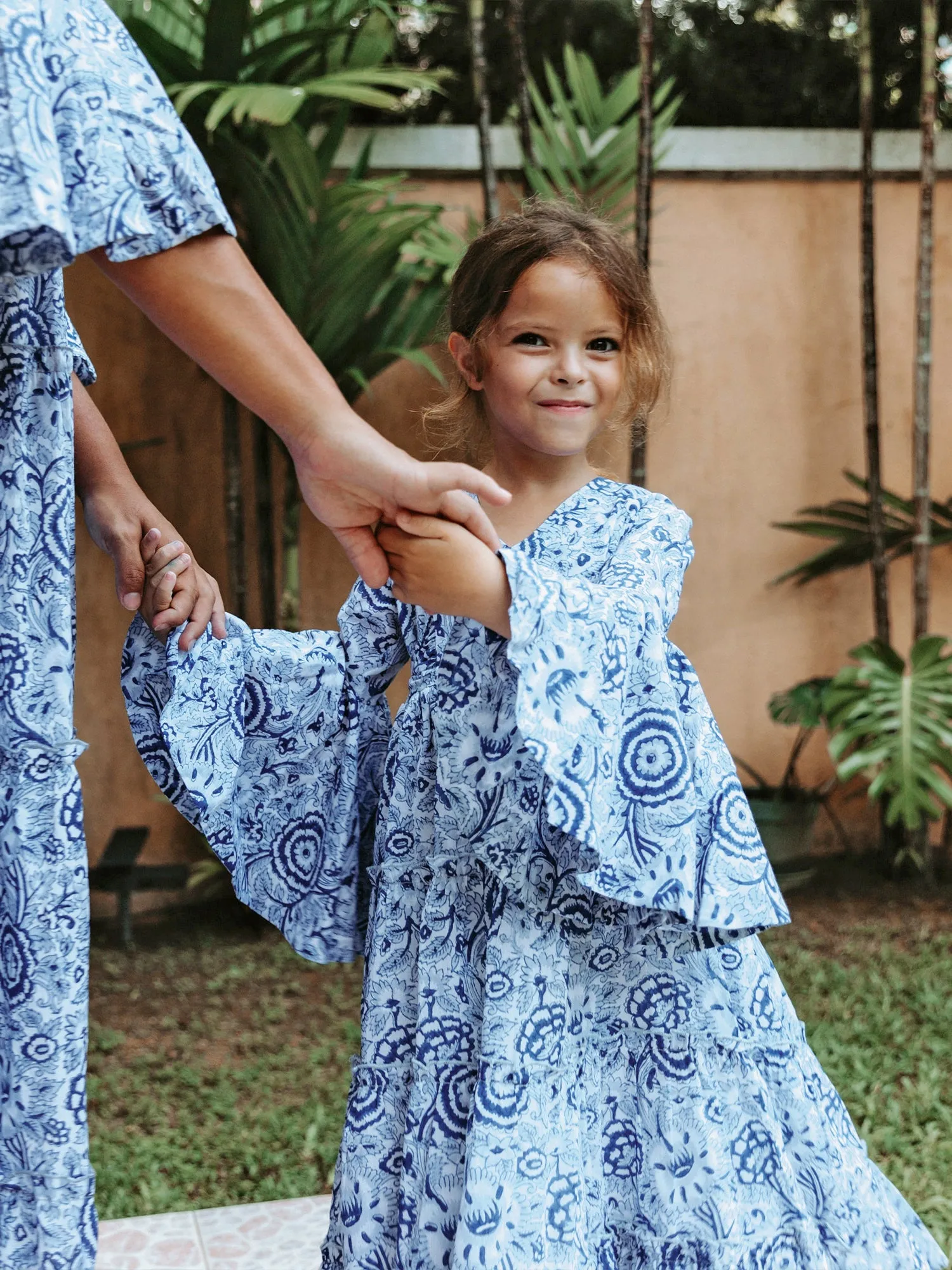 Block Printed Girl's Dress - Blue Floral