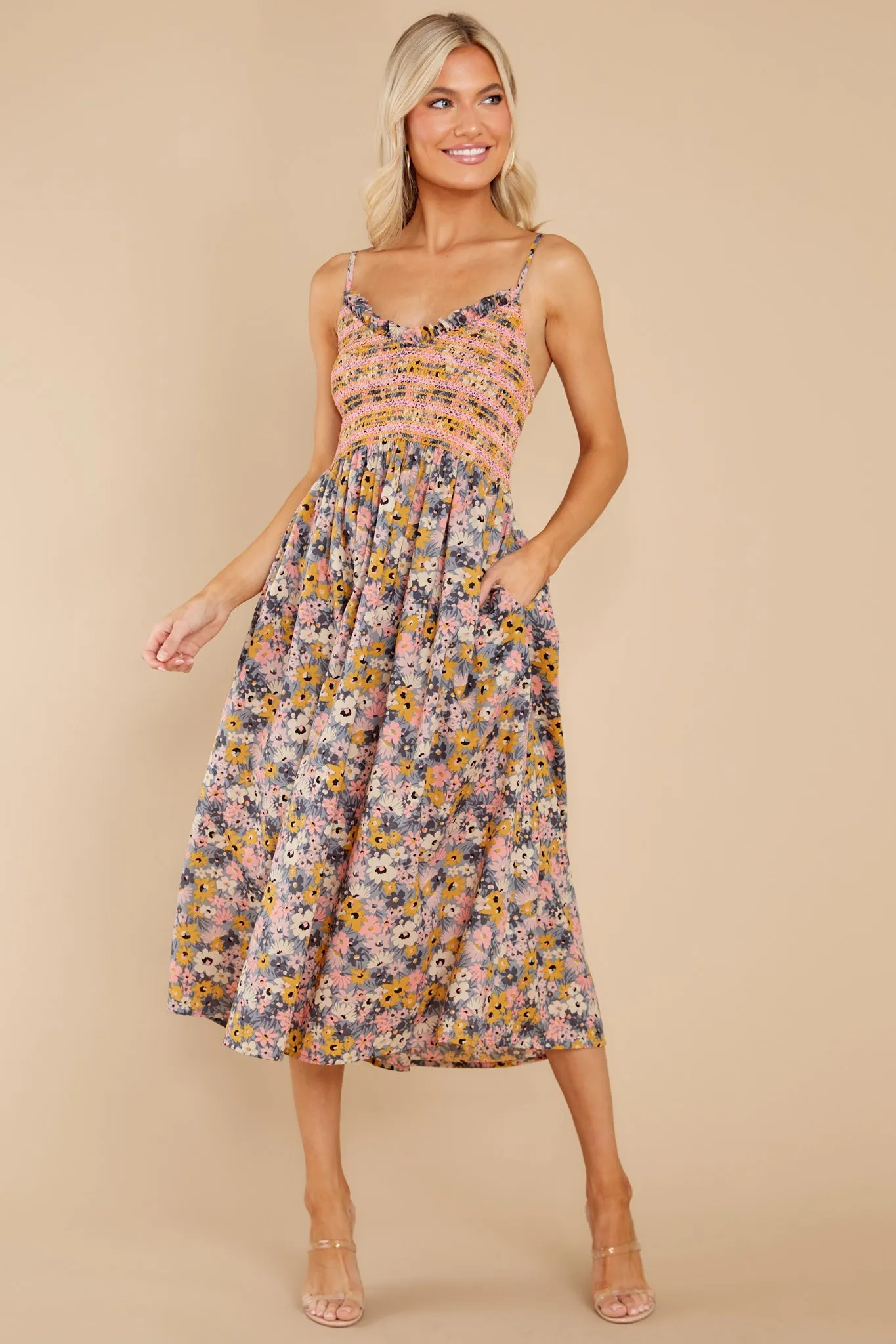 Bloom Where You're Planted Blush Floral Midi Dress