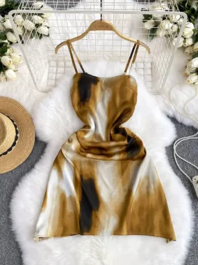 Bold Abstract Gold Silk Slip Dress