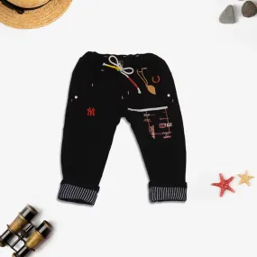 Boys Black Printed Solid Jeans