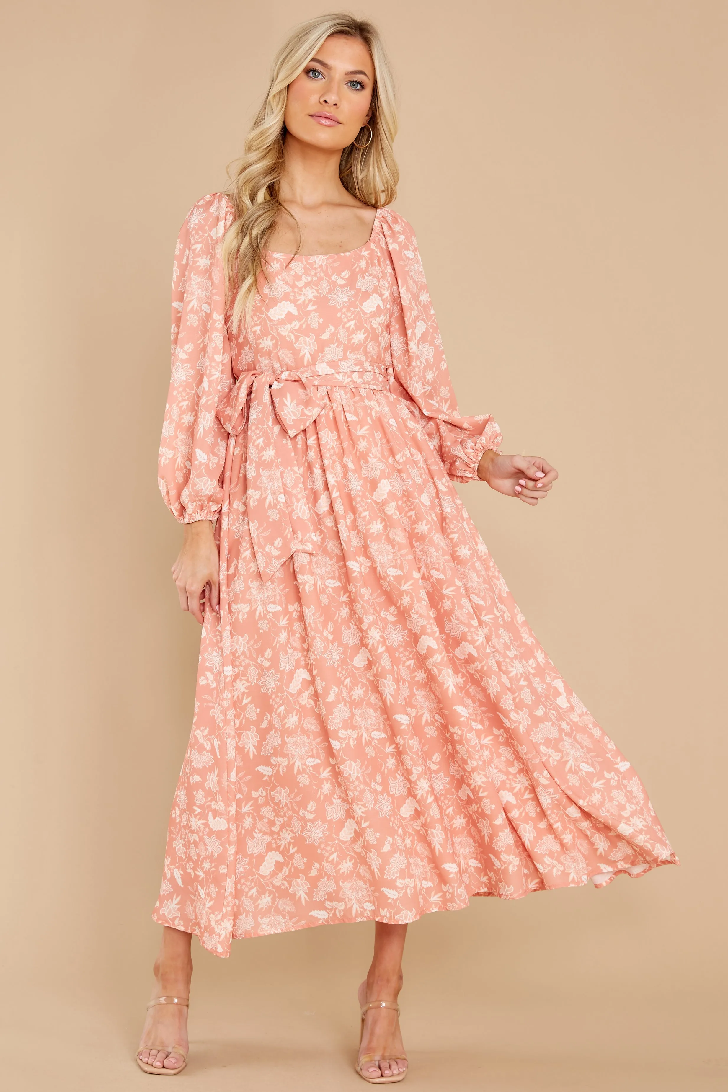 Bright Smiles Peach Floral Print Maxi Dress