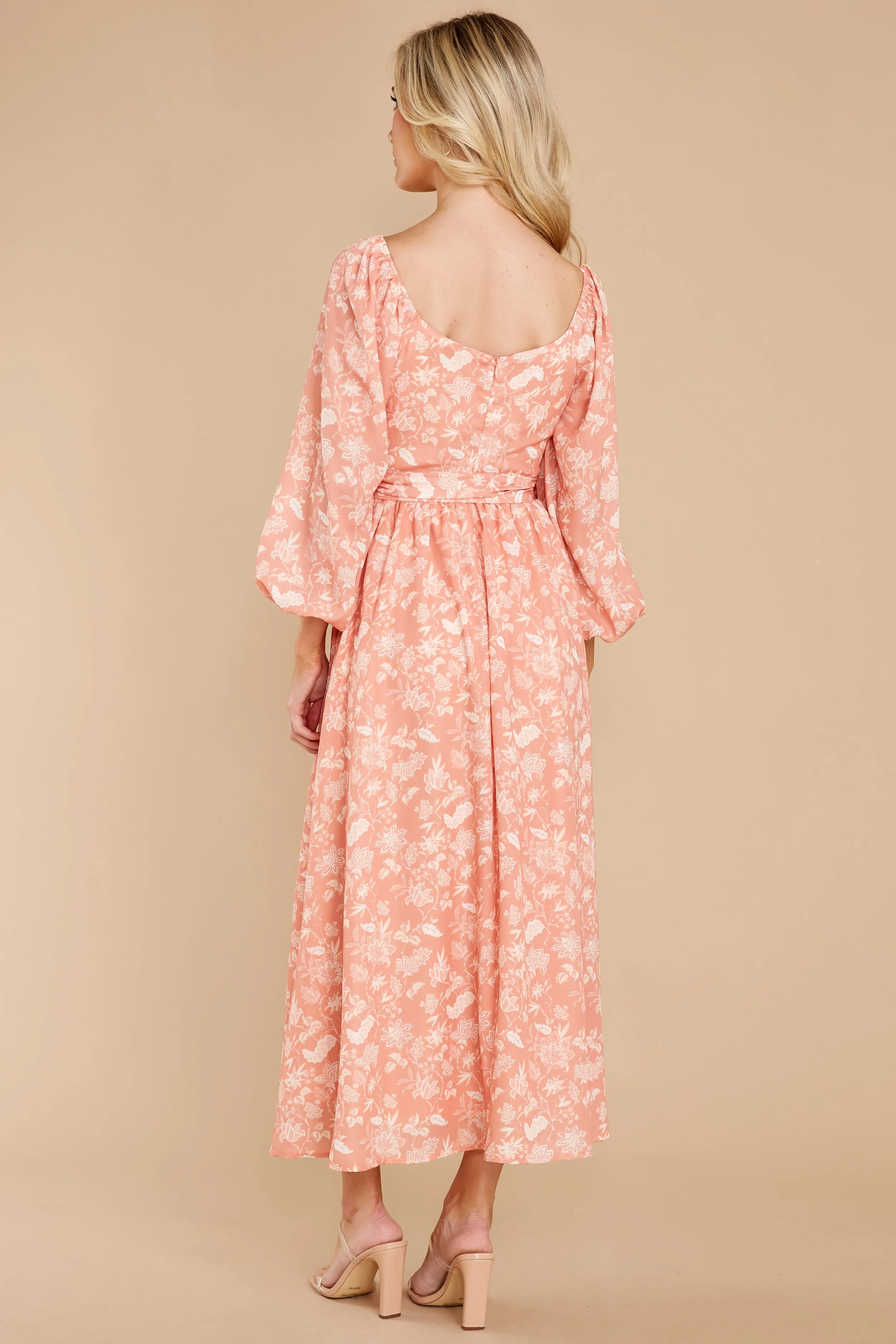 Bright Smiles Peach Floral Print Maxi Dress