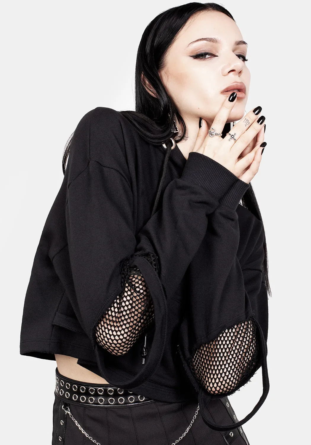 Brutal Mesh Cut Out Crop Hoody