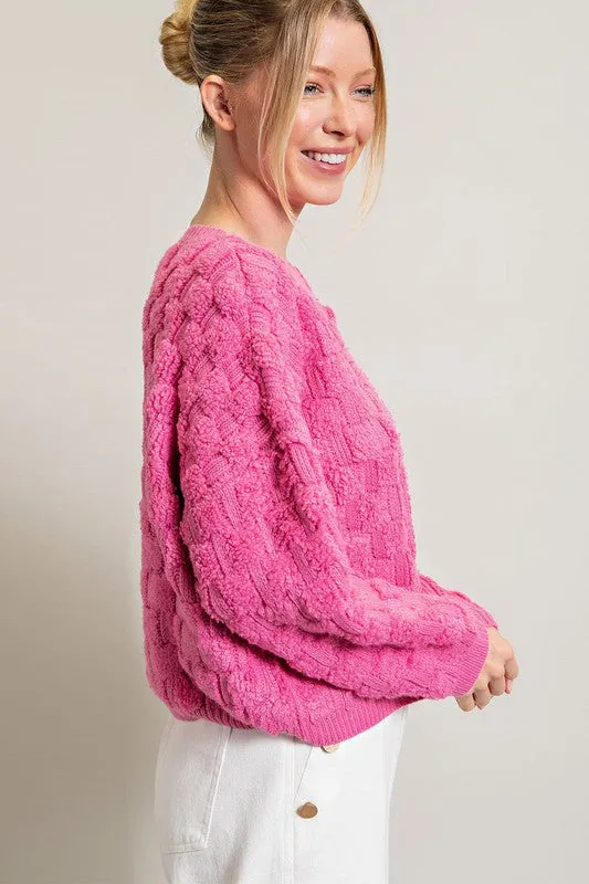 Bubble Pink Texture Long Sleeve Knit Top