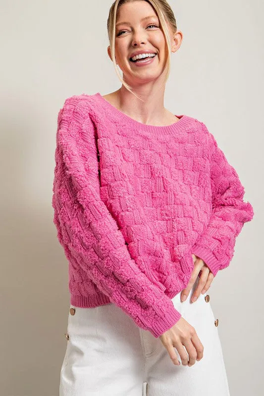 Bubble Pink Texture Long Sleeve Knit Top