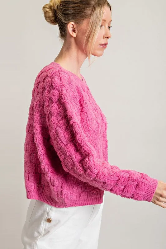 Bubble Pink Texture Long Sleeve Knit Top