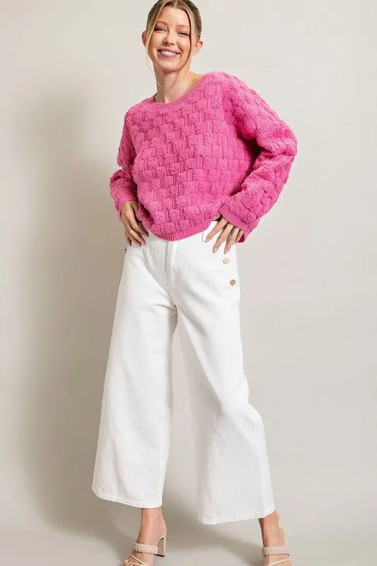 Bubble Pink Texture Long Sleeve Knit Top