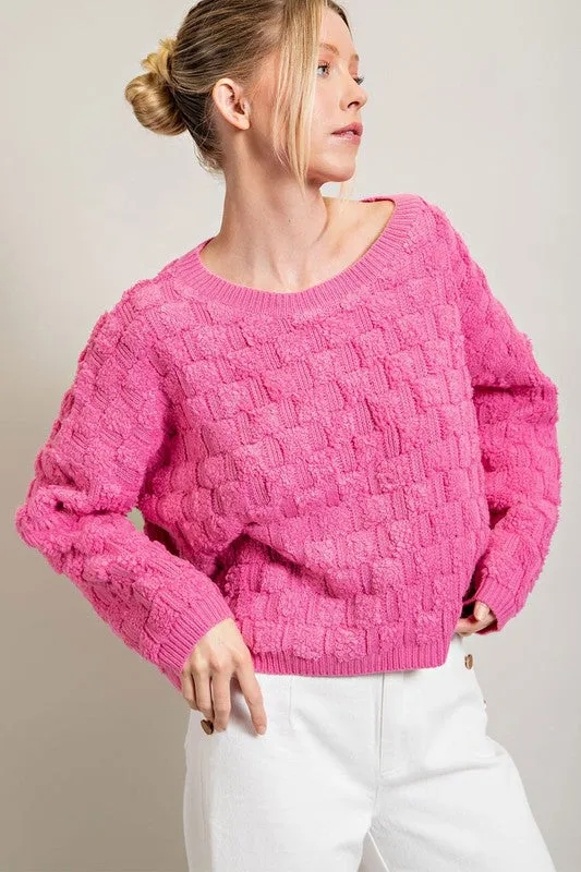 Bubble Pink Texture Long Sleeve Knit Top