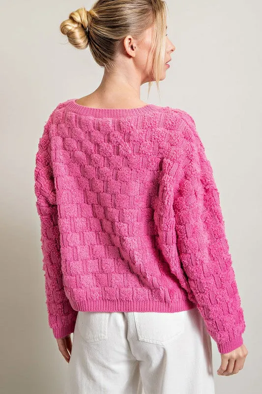 Bubble Pink Texture Long Sleeve Knit Top