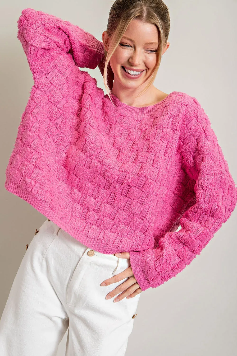 Bubble Pink Texture Long Sleeve Knit Top