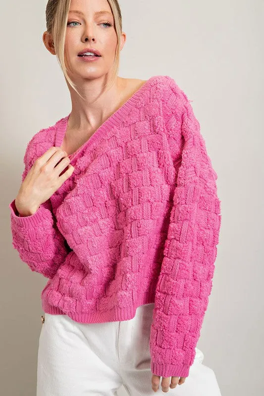 Bubble Pink Texture Long Sleeve Knit Top