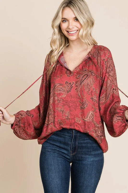 Burgundy & Paisley Top