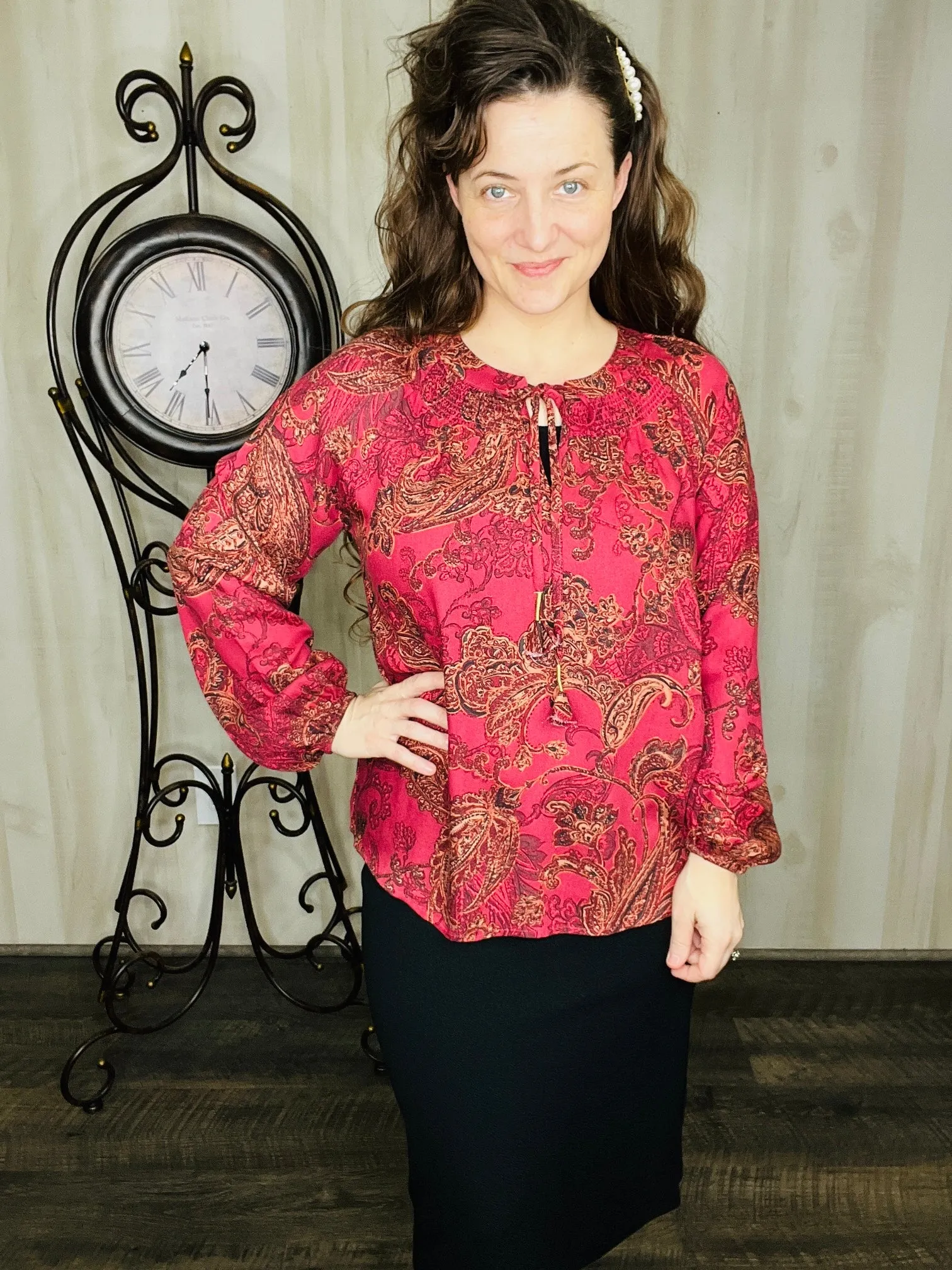 Burgundy & Paisley Top