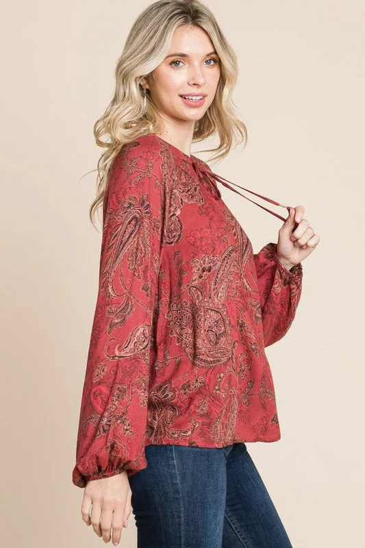 Burgundy & Paisley Top