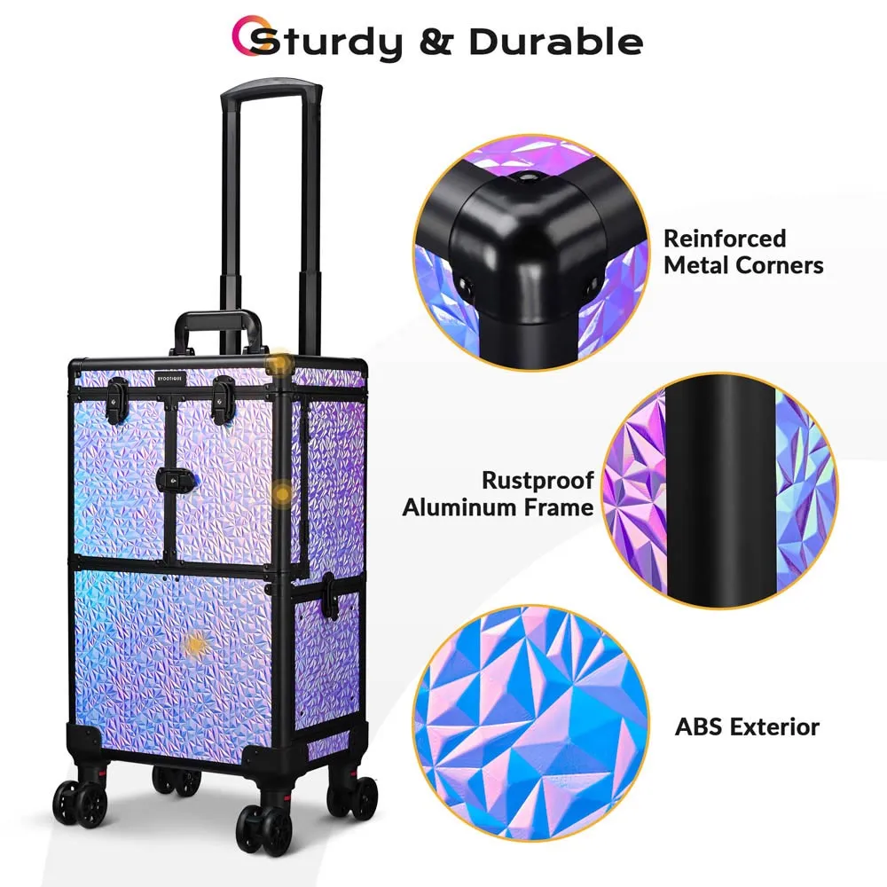 Byootique Rolling Makeup Case Lockable 4-Wheel Mermaid Purple