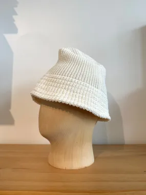 Cableami White Linen-Like Cotton Bucket Knit Hat