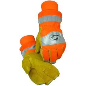 Caiman 1353 Hi-Vis Back Heatrac Insulation Cowhide Leather Palm Safety Glove (1 Pair)