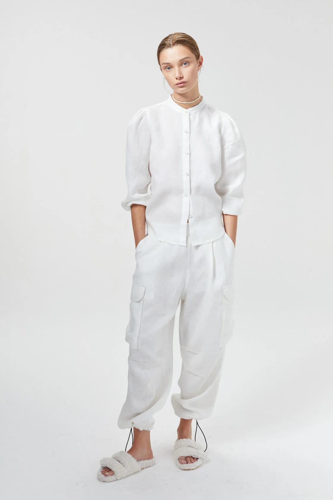 Cargo Linen Pants - Off-White