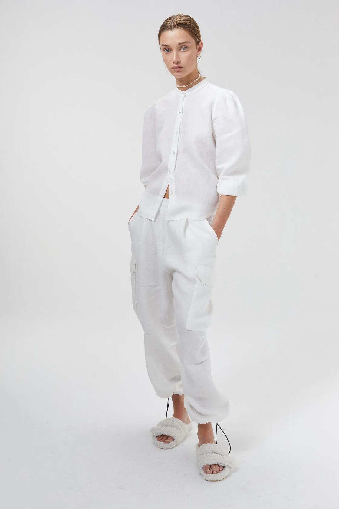 Cargo Linen Pants - Off-White