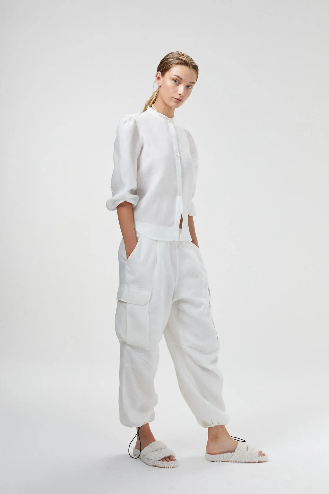 Cargo Linen Pants - Off-White