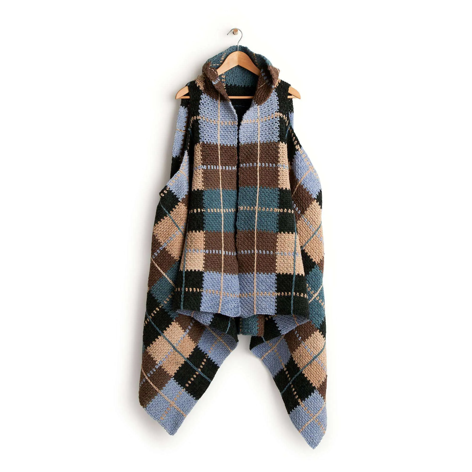 Caron Crochet Blanket Dressing Plaid Shawl Vest