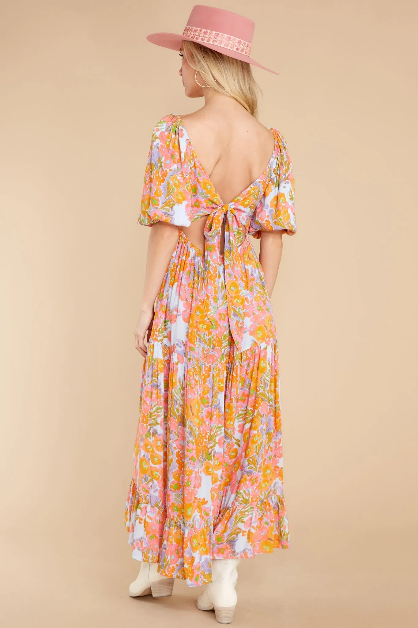 Charming Smile Orange Floral Print Maxi Dress