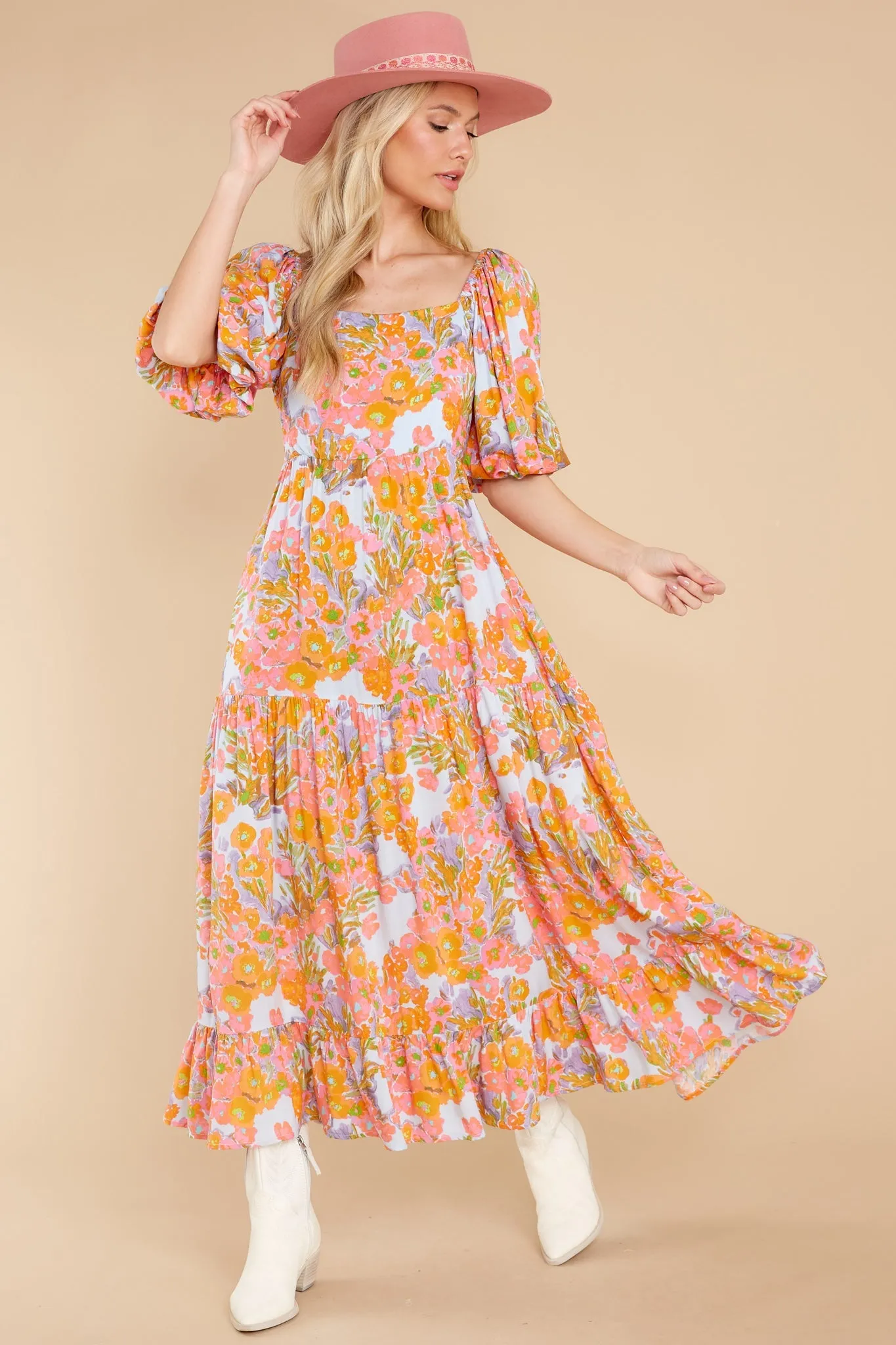 Charming Smile Orange Floral Print Maxi Dress