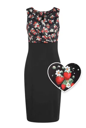 Cheryl Black Pencil Dress In Strawberry Print