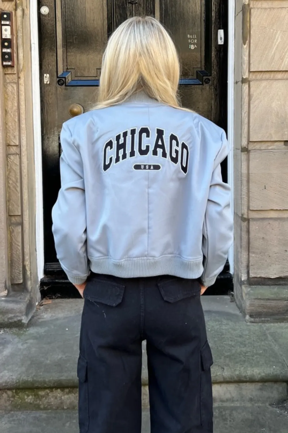 Chicago grey embroidered bomber jacket