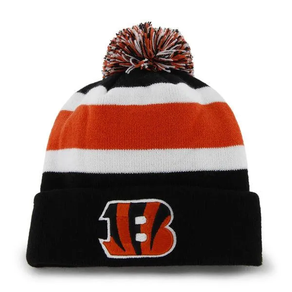 Cincinnati Bengals 47 Brand Tri-Tone Breakaway Cuffed Poofball Beanie Hat Cap