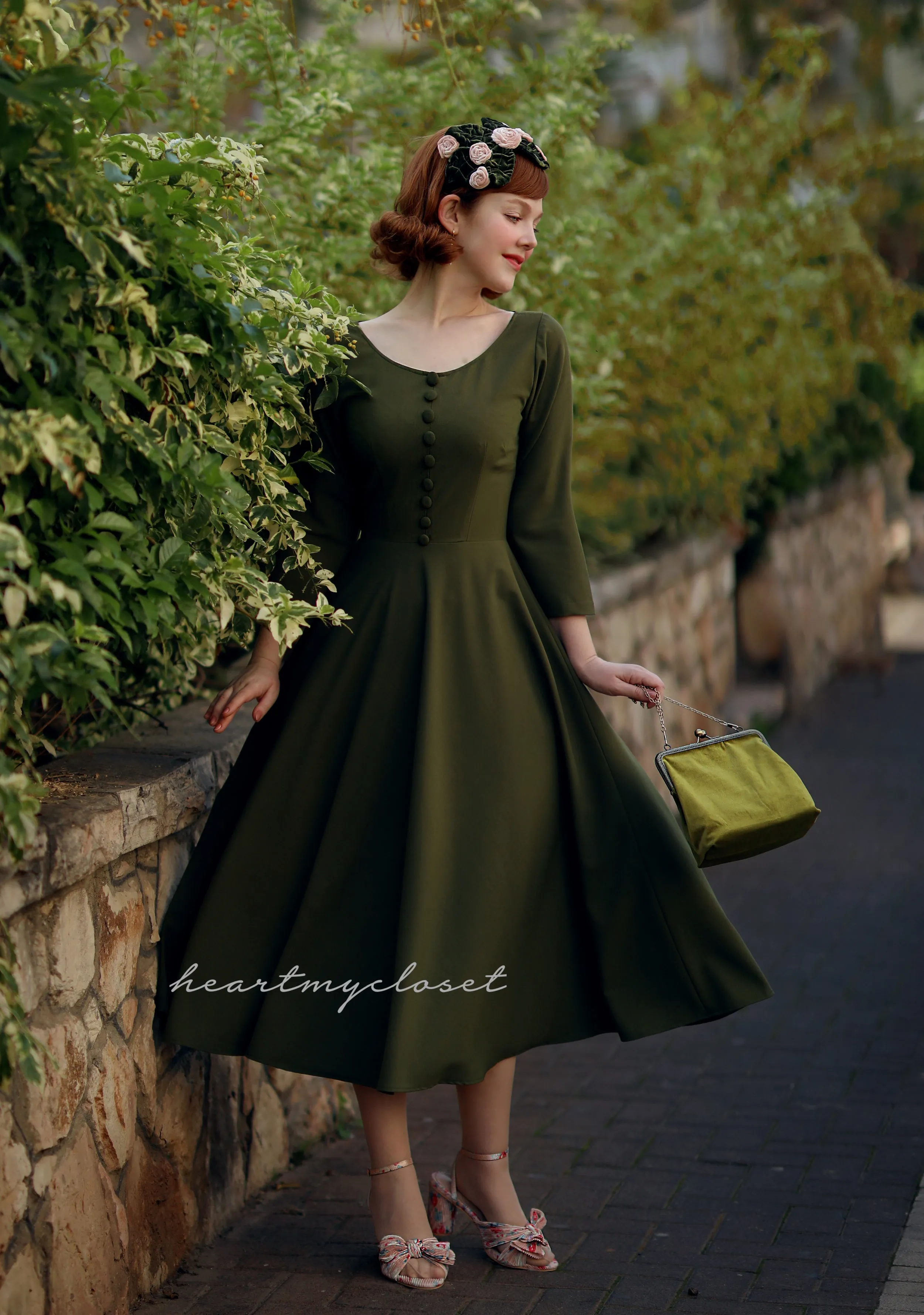 Clara - olive vintage swing dress 50s inspired