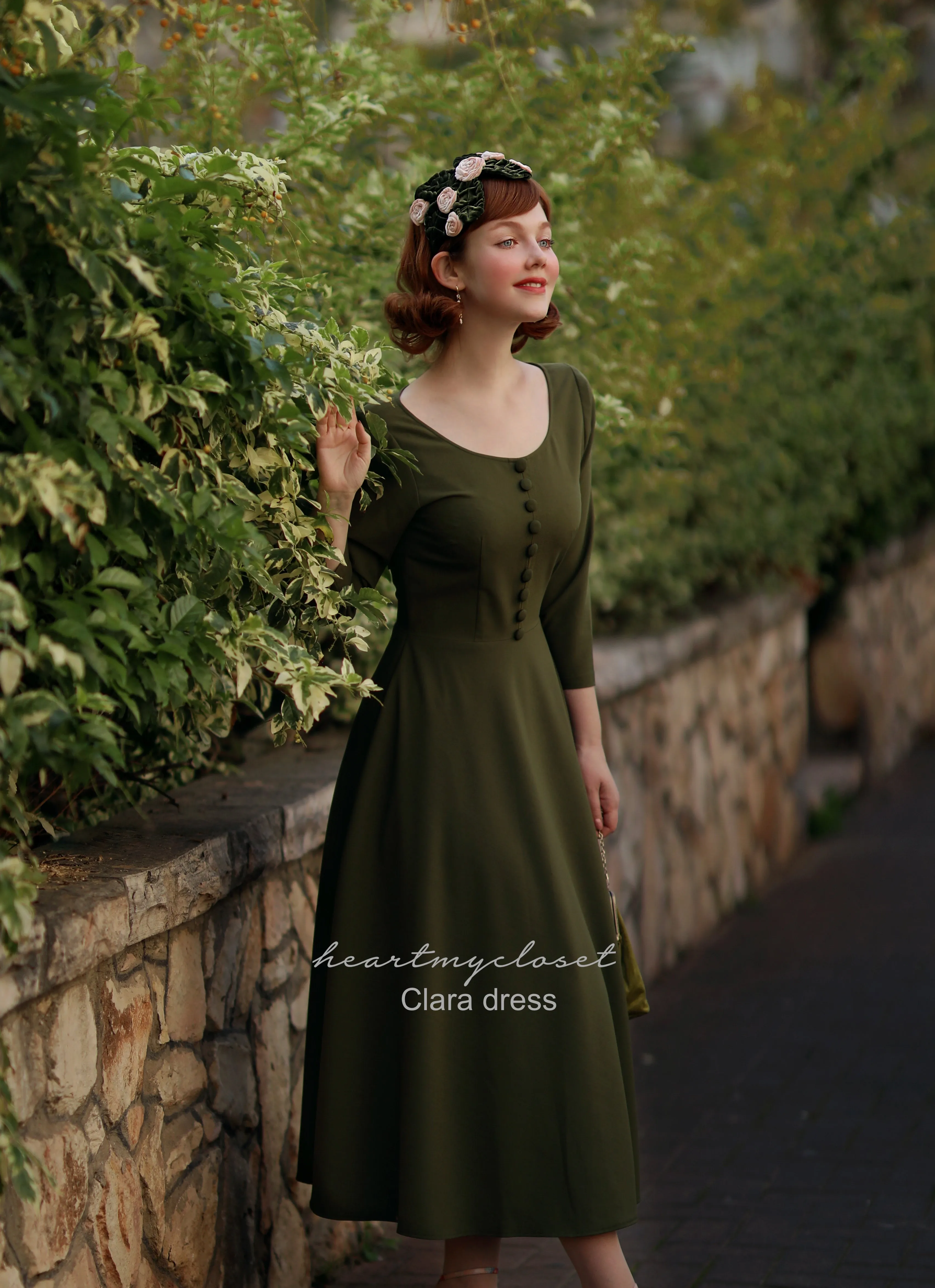 Clara - olive vintage swing dress 50s inspired