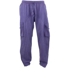 Classic Nepalese Lightweight Cotton Striped Cargo Trousers Pants - Purple