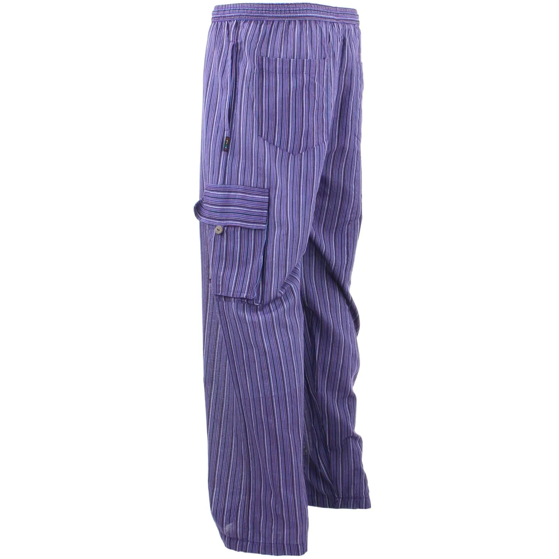 Classic Nepalese Lightweight Cotton Striped Cargo Trousers Pants - Purple